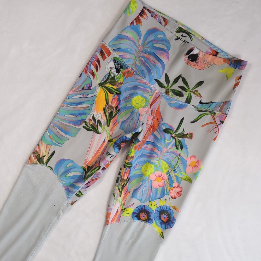 Nike Dri-FIT 7/8 Power Leggings Women Medium Tropical Parrot Mesh CJ5734 Running